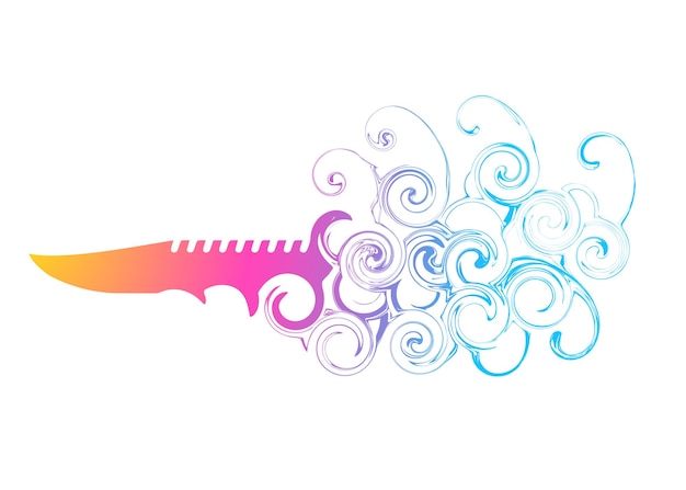 Vector abstracto obra artística de ondas giratorias coloridas de hoja de cuchillo silueta de bayoneta para pintura de pared de camiseta o