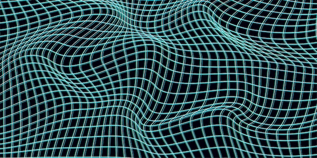 Abstracto de la onda distorsionada del marco de alambre Vector de la curva de la superficie de fondo Tecnología patrón de cuadrícula malla azul
