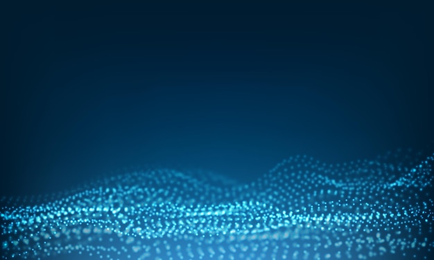Abstracto partículas azules flujo onda punto paisaje estructura de datos digitales tecnología de fondo vector.