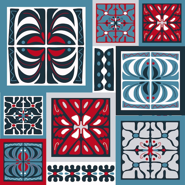 Abstracto patrón de azulejos creativos de moda Patrones nórdicos Estilo folclórico escandinavo étnico y colorido