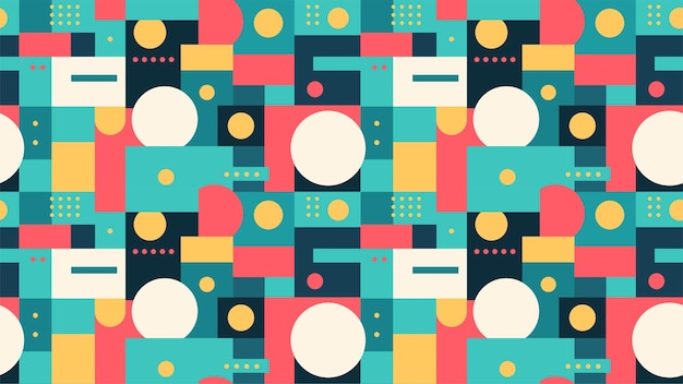 Abstracto patrón sin costura geométrico con formas minimalistas simples fondo vectorial con círculos y rectángulos estilo escandinavo para web banner presentación de negocios marca y tela