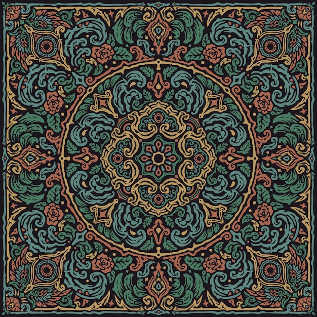 Vector abstracto patrón de damasco giratorio vintage ornamento sin costura mediterráneo bandana