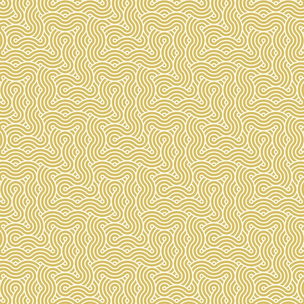 Abstracto patrón geométrico amarillo japonés de círculos superpuestos, líneas y ondas