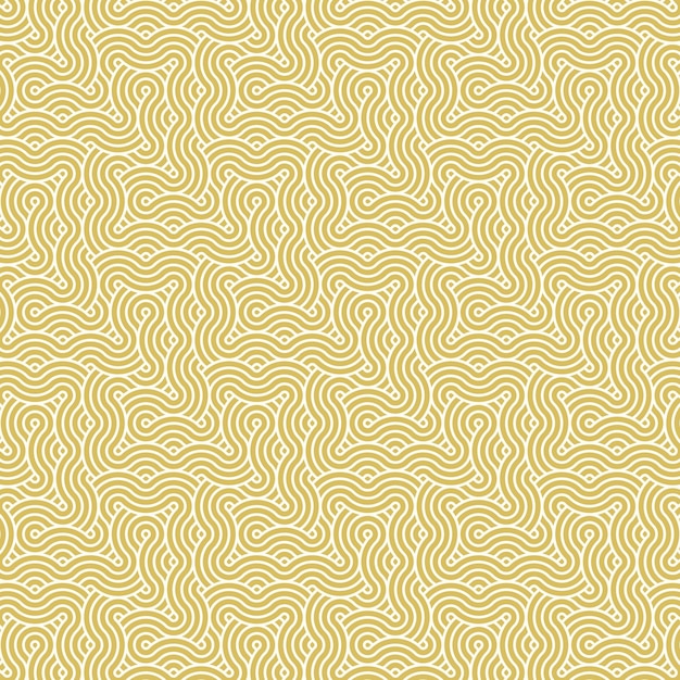 Vector abstracto patrón geométrico amarillo japonés de círculos superpuestos, líneas y ondas