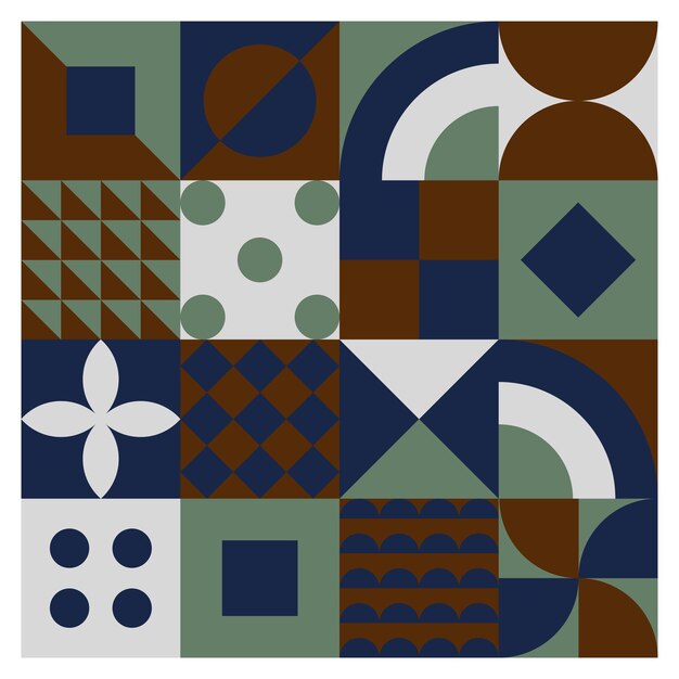 Abstracto patrón geométrico de Bauhaus fondo vector círculo triángulo y líneas cuadradas arte de color
