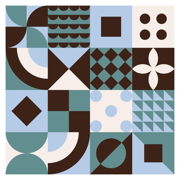 Abstracto patrón geométrico de Bauhaus fondo vector círculo triángulo y líneas cuadradas arte de color