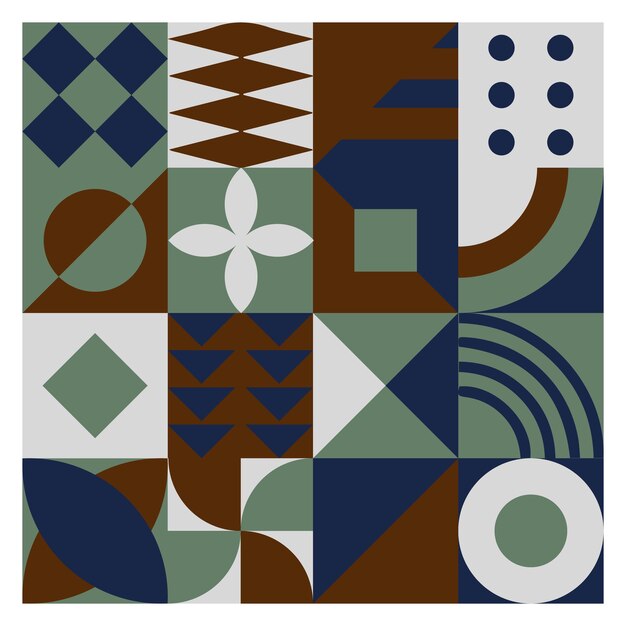 Abstracto patrón geométrico de Bauhaus fondo vector círculo triángulo y líneas cuadradas arte de color