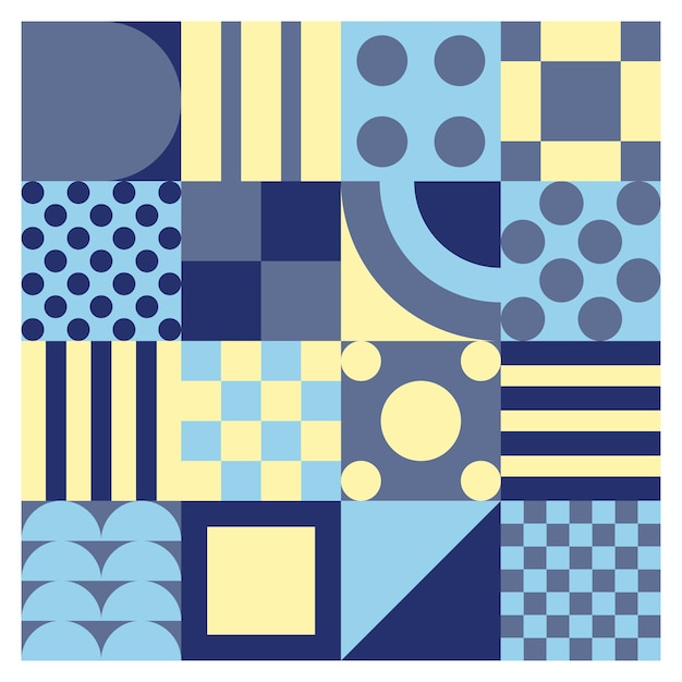 Abstracto patrón geométrico de Bauhaus fondo vector círculo triángulo y líneas cuadradas arte de color