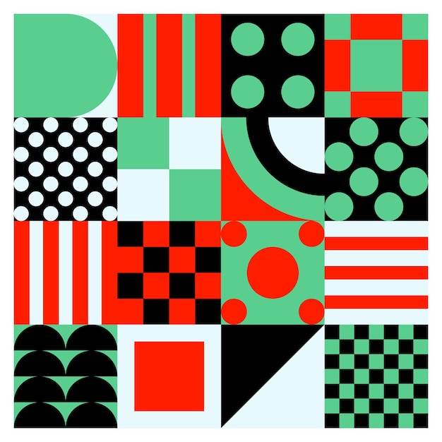 Abstracto patrón geométrico de Bauhaus fondo vector círculo triángulo y líneas cuadradas arte de color
