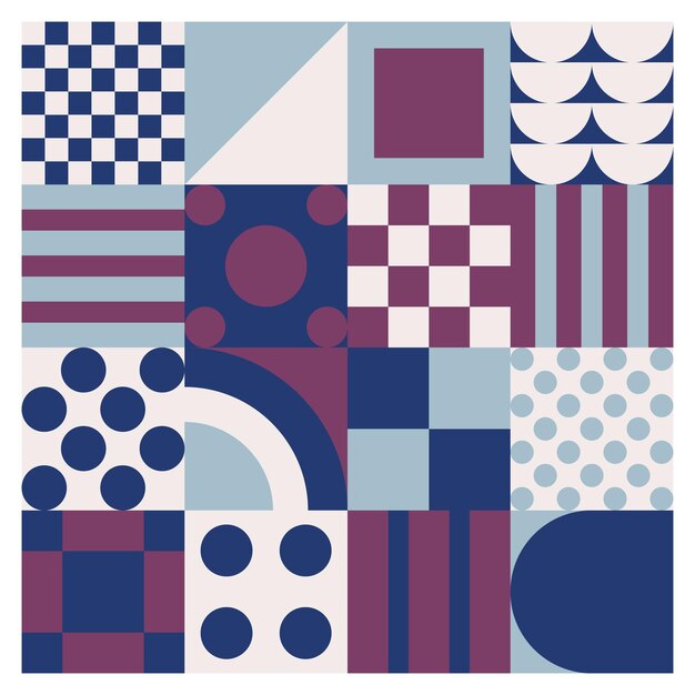 Abstracto patrón geométrico de Bauhaus fondo vector círculo triángulo y líneas cuadradas arte de color