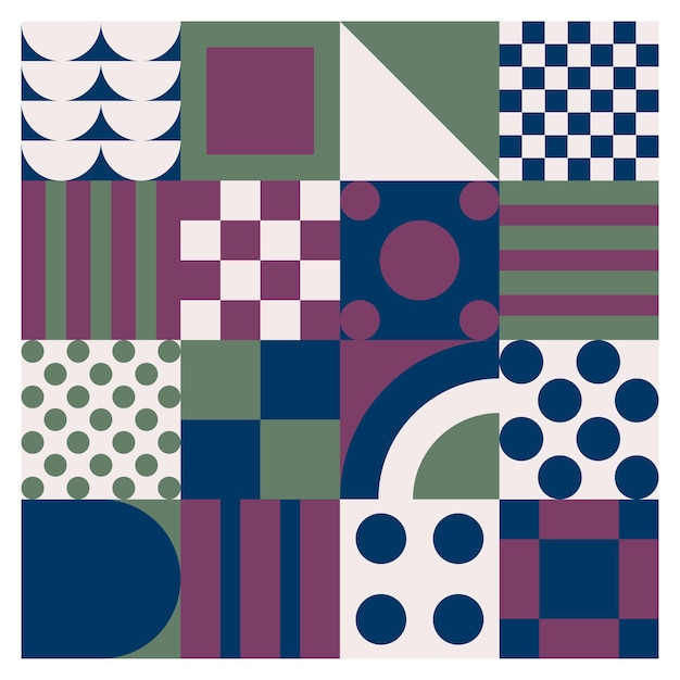 Abstracto patrón geométrico de Bauhaus fondo vector círculo triángulo y líneas cuadradas arte de color