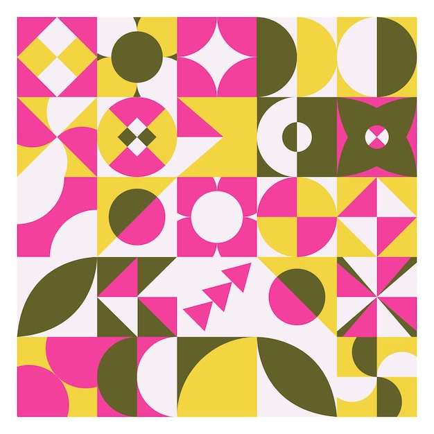Abstracto patrón geométrico de Bauhaus fondo vector círculo triángulo y líneas cuadradas arte de color