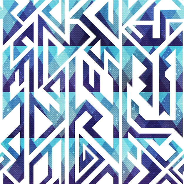 Abstracto patrón geométrico sin costuras azul con efecto grunge eps 10 archivo vectorial