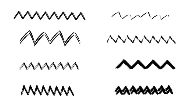 Abstracto pincel ondas pincel seco dibujado conjunto de zigzags dibujado con tinta para el diseño