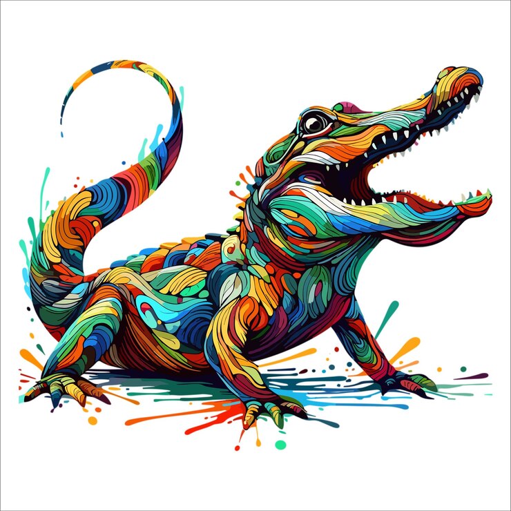 Vector abstracto pinturas multicolores de cocodrilo ilustración vectorial de dibujo de color sobre fondo blanco