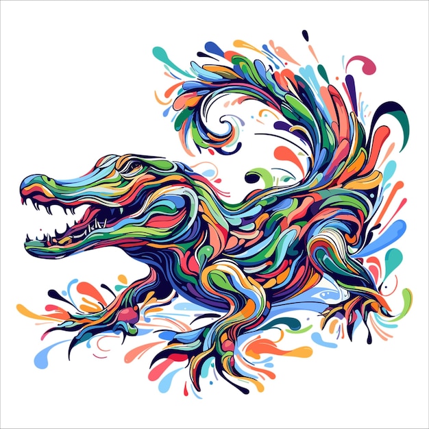Vector abstracto pinturas multicolores de cocodrilo ilustración vectorial de dibujo de color sobre fondo blanco