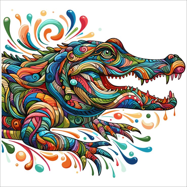 Vector abstracto pinturas multicolores de cocodrilo ilustración vectorial de dibujo de color sobre fondo blanco