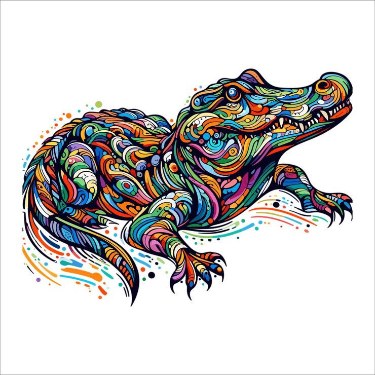 Vector abstracto pinturas multicolores de cocodrilo ilustración vectorial de dibujo de color sobre fondo blanco