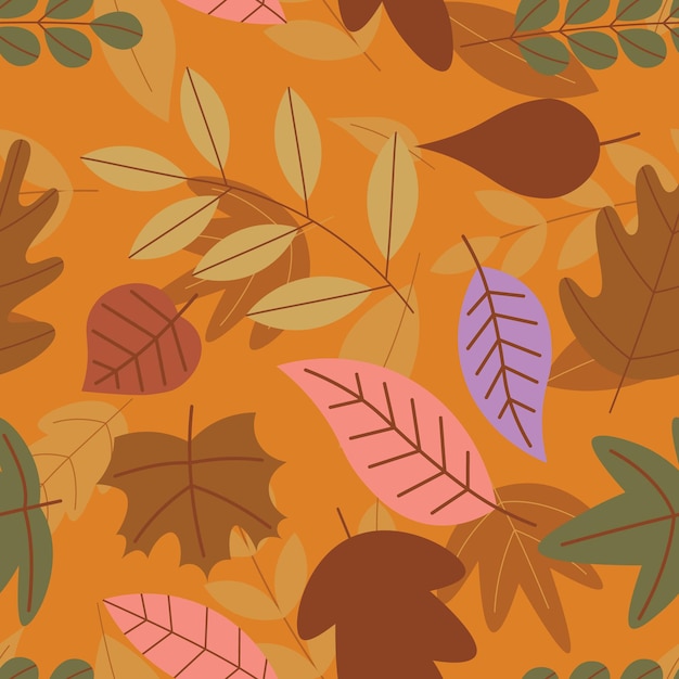 Abstracto plano dibujado a mano con hojas de otoño de fondo