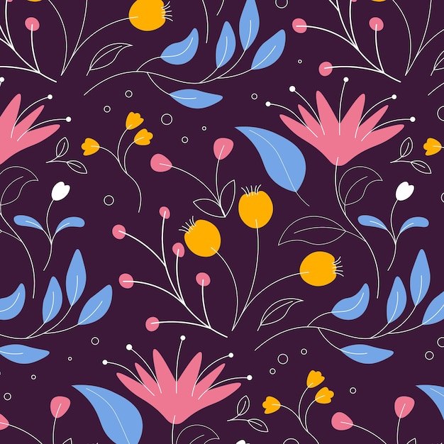 Abstracto plano de mano dibujar fondo de patrón floral. Ilustración vectorial.