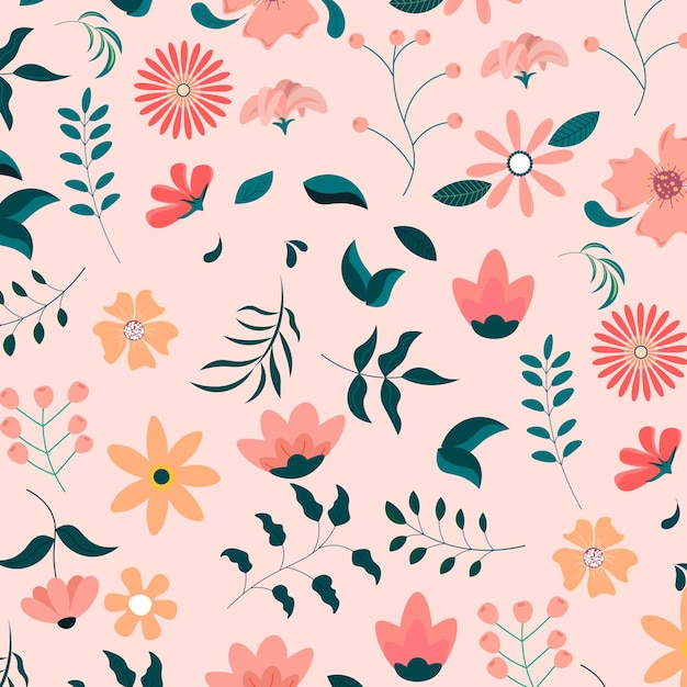 Abstracto plano de mano dibujar fondo de patrón floral. Ilustración vectorial.