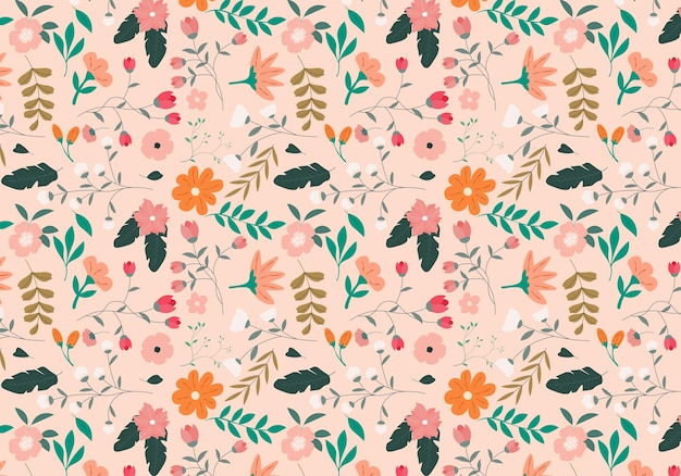 Abstracto plano de mano dibujar fondo de patrón floral. Ilustración vectorial.
