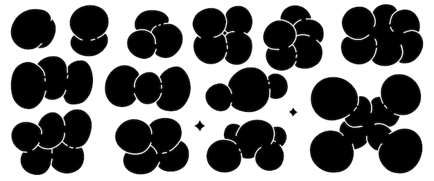 Abstracto plural formas de burbujas paquete de pegatinas funky yk elementos orgánicos íconos en la mano retro de moda