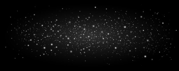Abstracto polvo blanco borroso con luces voladoras bokeh en fondo negro Polvo de estrellas brillando en la noche Efectos de luz Espacio exterior negro Ilustración vectorial
