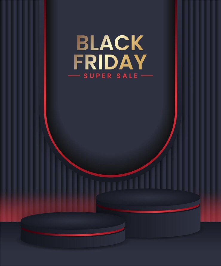 Vector abstracto realista 3d cilindro negro pedestal podio conjunto de lujo viernes negro escena de venta para el producto