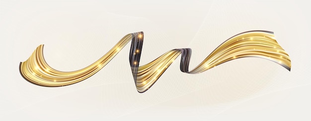 Abstracto realista cinta de oro amarillo línea de remolino metálico lujo flujo dorado