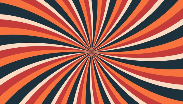 Abstracto retro groovy colorido estallido de sol patrón a rayas giratorio retorcido de los años 70 textura de fondo vintage