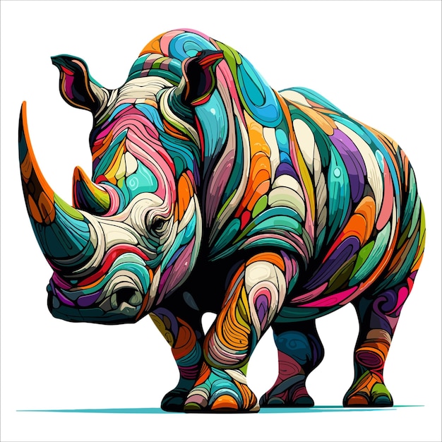 Vector abstracto rhinoceros pinturas multicolores dibujando una ilustración vectorial sobre un fondo blanco