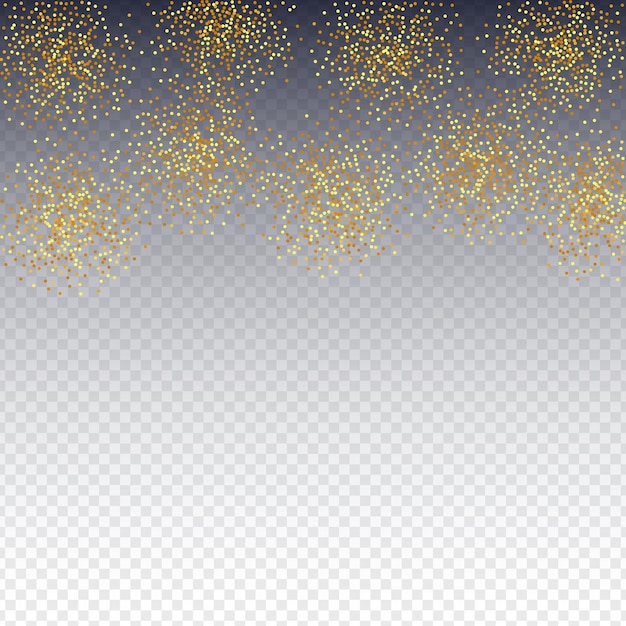 Abstracto Tarjeta de cumpleaños iridiscente vectorial redonda Bokeh Confeti de oro en fondo transparente Partículas de polvo de oro aisladas telón de fondo de aniversario geométrico telón de fondo de novia aleatorio borda de papel de aluminio