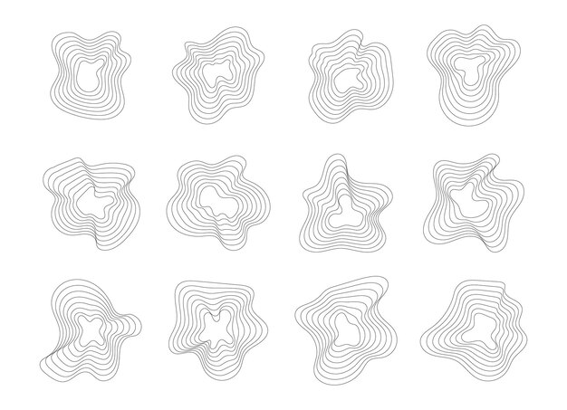 Abstracto Topografía ondulada Patrón de líneas Textura Formas Ilustraciones vectoriales Conjunto