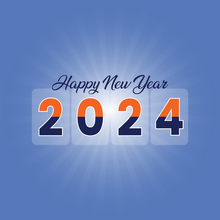 Abstracto vector de Año Nuevo publicación en las redes sociales con un agradable efecto de rayos de sol en el fondo de gradiente azul salvaje