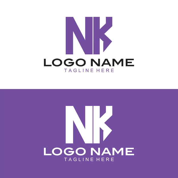 Abstracto vectorial de la letra inicial nk, logotipo en color negro aislado en fondo blanco aplicado