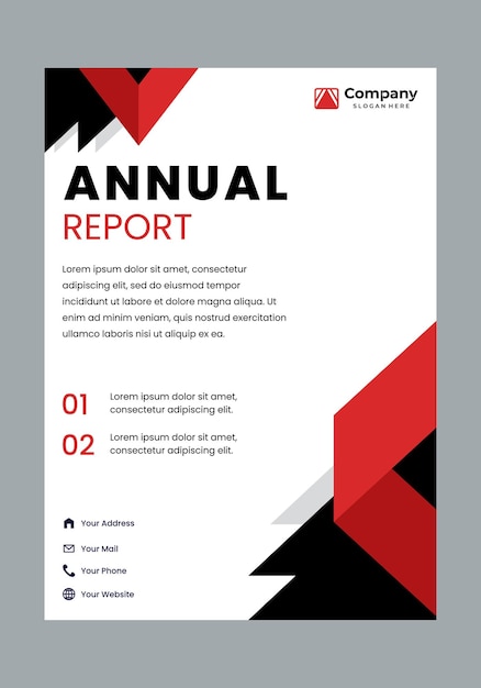 Abstracto vectorial rojo y negro diseño de informe anual de negocios corporativos con estilo moderno y simple