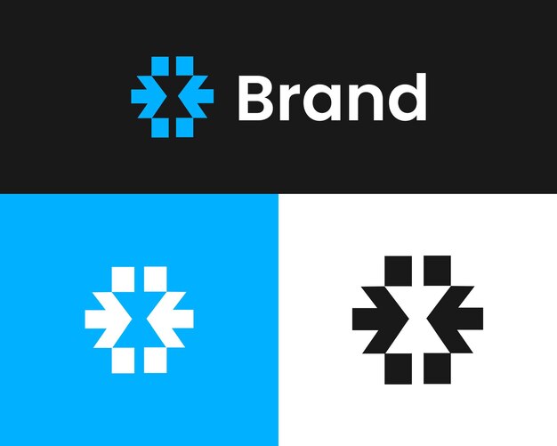 Abstracto x con flecha y señal de píxel logotipo moderno