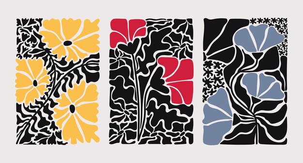 Abstracto Y2K cartel floral en blanco y negro Impresións funky ingenuas y blancas para el arte de la pared