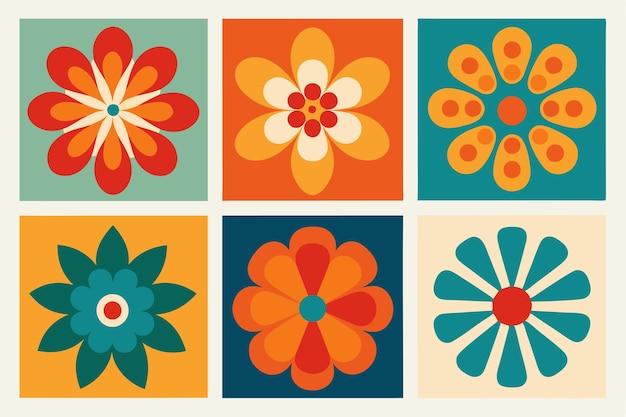 Abstractos carteles florales con líneas coloridas y creatividad