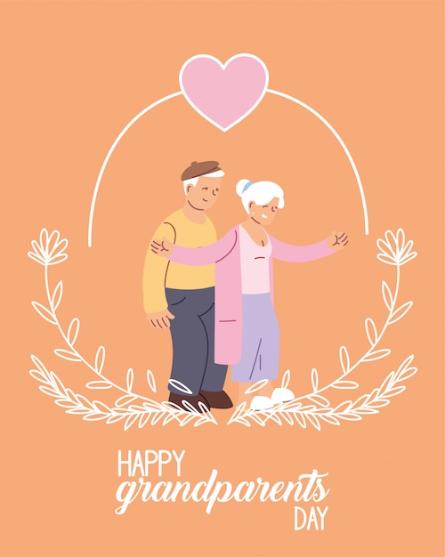 Abuela y abuelo del diseño feliz del día de los abuelos, anciana y hombre