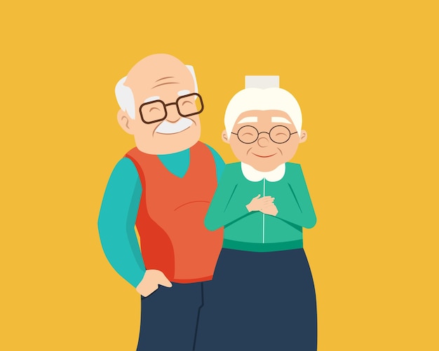 Abuela y abuelo sobre fondo amarillo