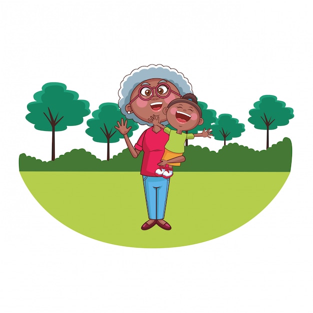 Vector abuela anciano nieta parque