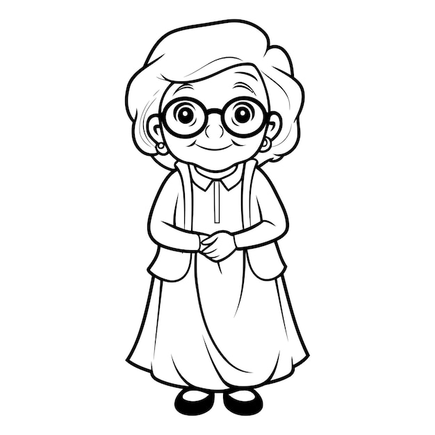 Vector abuela con gafas libro de colorear para niños