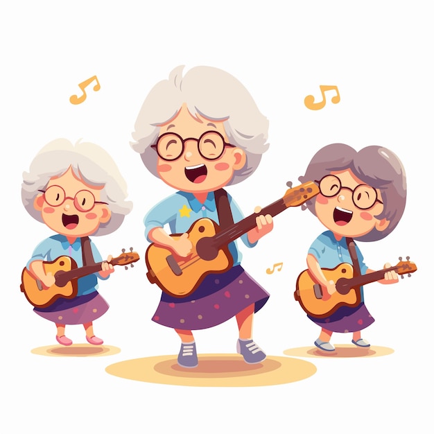 La abuela guitarrista Ilustración vectorial