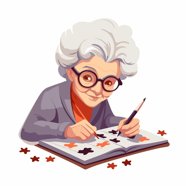 Vector abuela haciendo su tarea ilustración vectorial aislada sobre fondo blanco