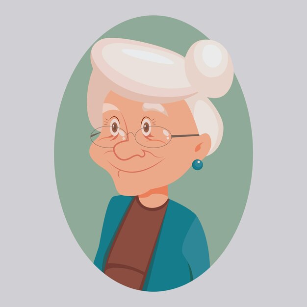 Vector la abuela linda con gafas y cabello gris