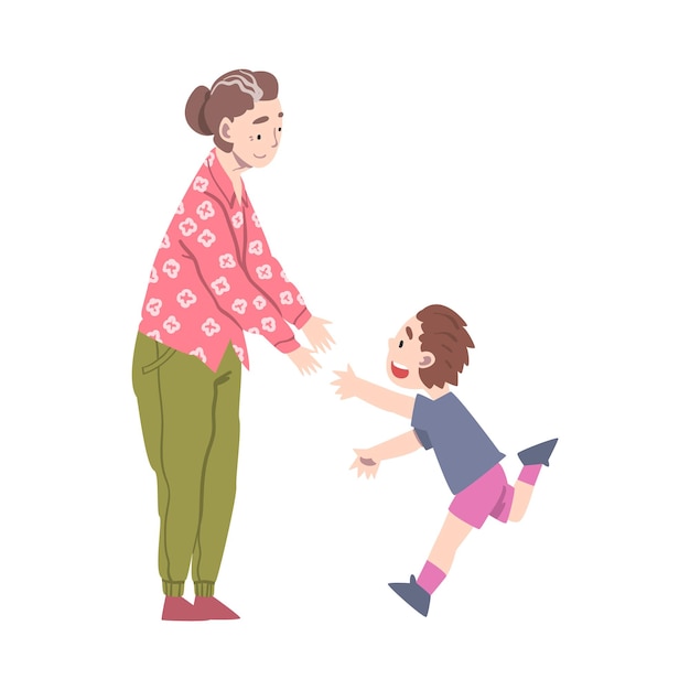 Abuela y nieto pasando el pasatiempo juntos abuelo y abuela entreteniendo al nieto Ilustración vectorial de estilo dibujos animados