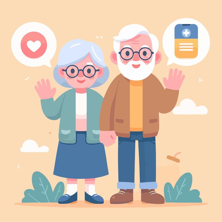 Vector el abuelo y la abuela están expresando su saludo estilo de diseño plano simple