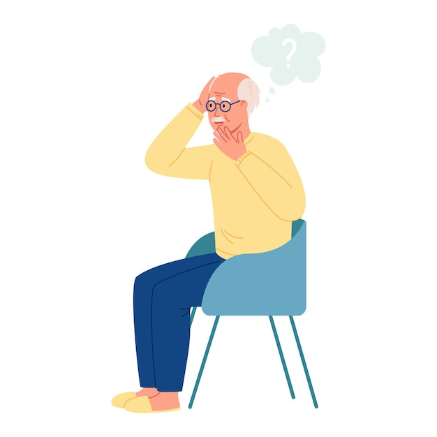 Abuelo anciano tiene enfermedad de Alzheimer y parece perdido
